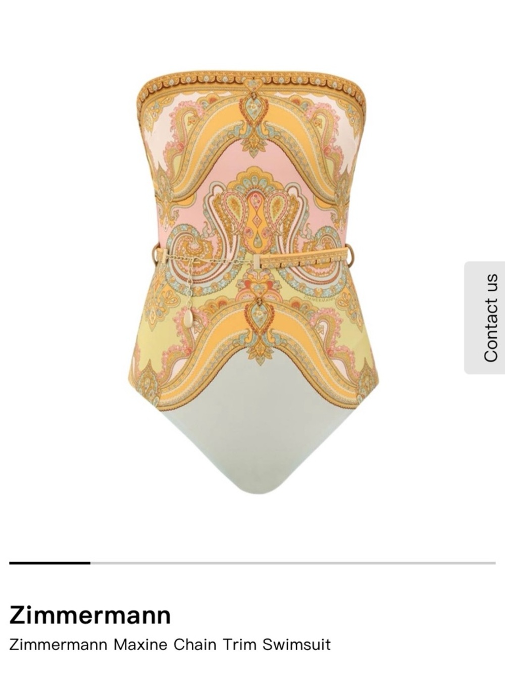 Zimmermann Pink and Gold Paisley Chain-Trim Swimsuit Detail